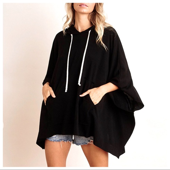 ShopEvelynne Tops - Fabulous Oversized Shark Bite Hem Hoodie Tunic Top with Front Pockets